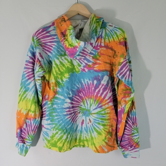 Modcloth Day Tripper Tye Die Hooded Sweatshirt Unisex Sz M Longsleeve Drawstring - Picture 2 of 12
